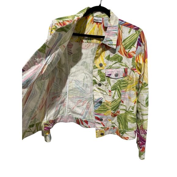 Chicos Floral Tropical Hawaiian Print Linen Blend Button Up Jacket Size 1 - Picture 4 of 11